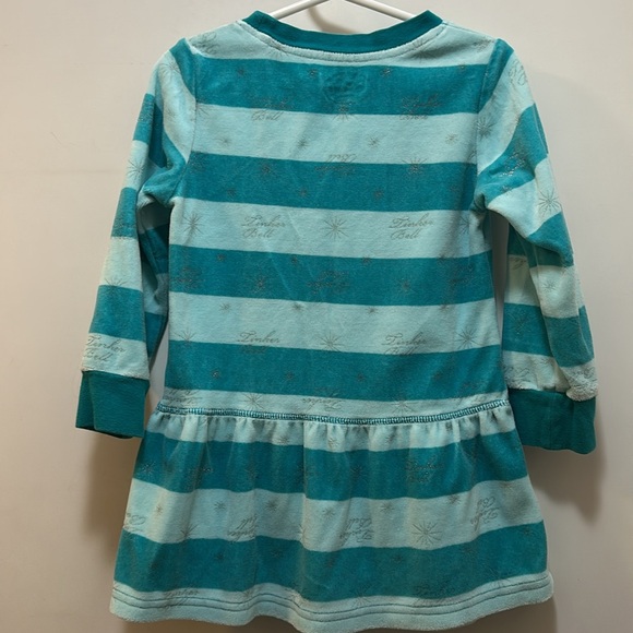 Tinkerbell dress in a cozy soft velour type fabric, long sleeve w/ blue stripes - Picture 6 of 7